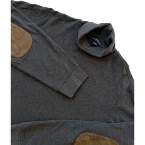 Lands End Men's Gray Long Sleeve Turtleneck Sweater with Suede Elbow Patches XXL